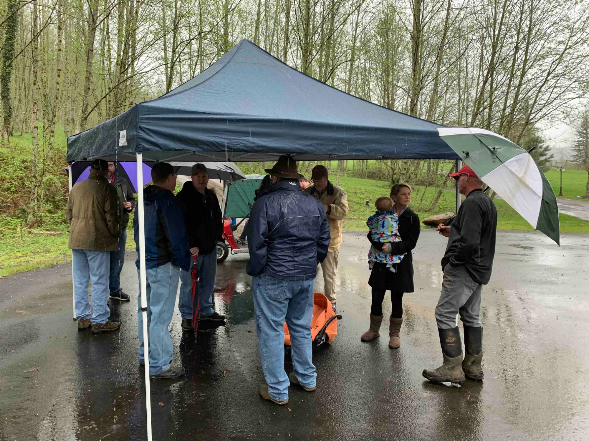 Neighborhood meeting in the rain